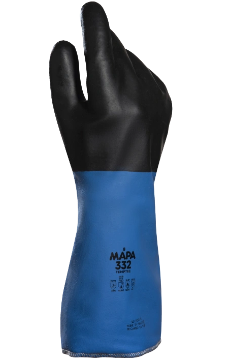 Guante Mapa Temptec 332 de neopreno con excelente aislamiento térmico y resistencia a un amplio espectro de productos químicos, 36 cm.